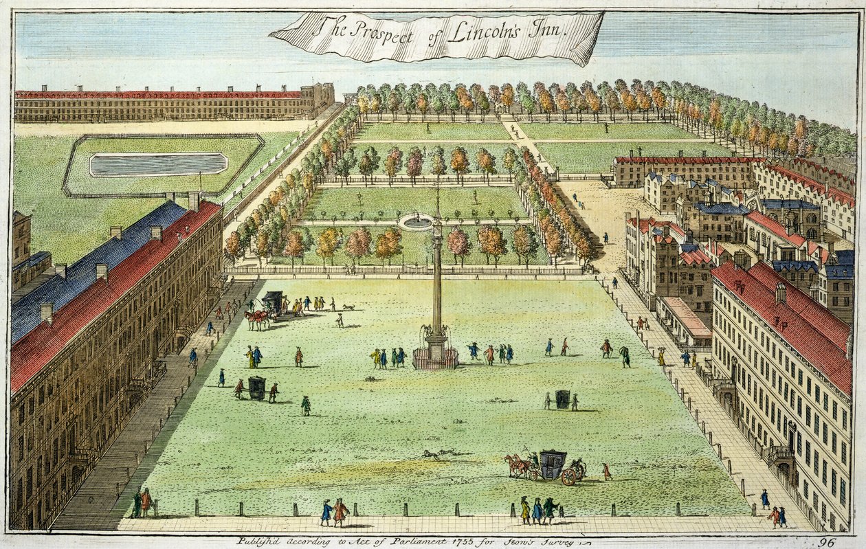 Die Aussicht auf Lincolns Inn, für Stows Survey of London, veröffentlicht 1755 von English School