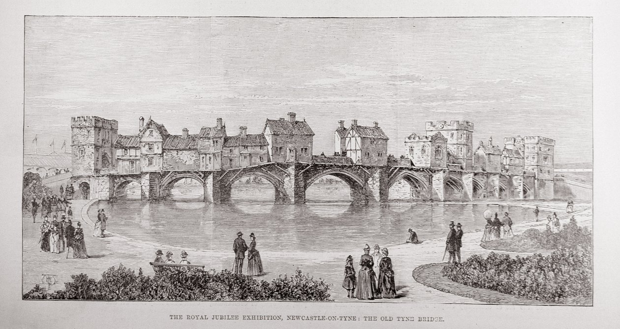 Die Royal Jubilee Exhibition, Newcastle-on-Tyne: Die alte Tyne-Brücke, aus 