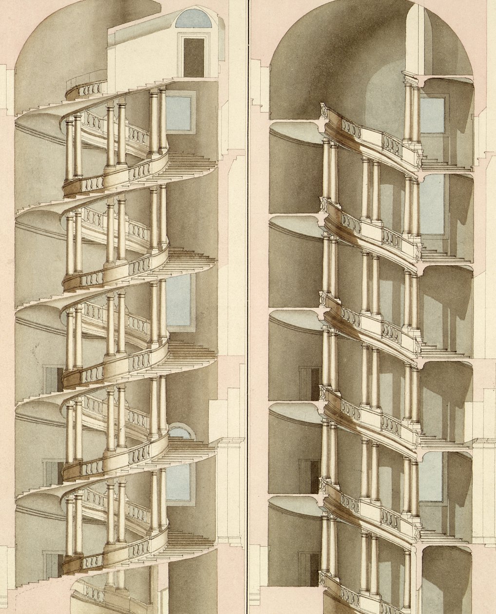 Die Treppe der Villa Farnese, Caprarola, 1800 von English School