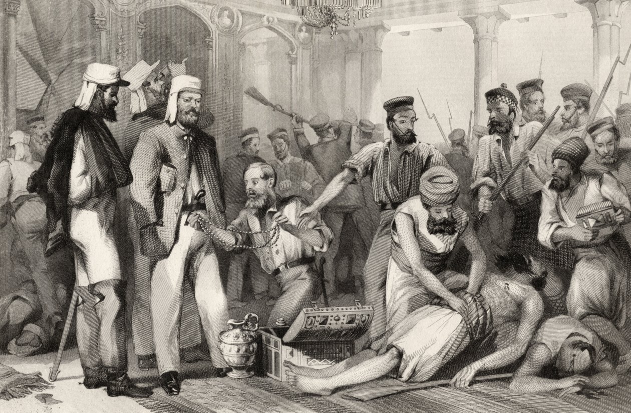 Der Korrespondent der Times beobachtet die Plünderung des Kaiserbachs nach der Eroberung von Lucknow am 15. März 1858 von English School