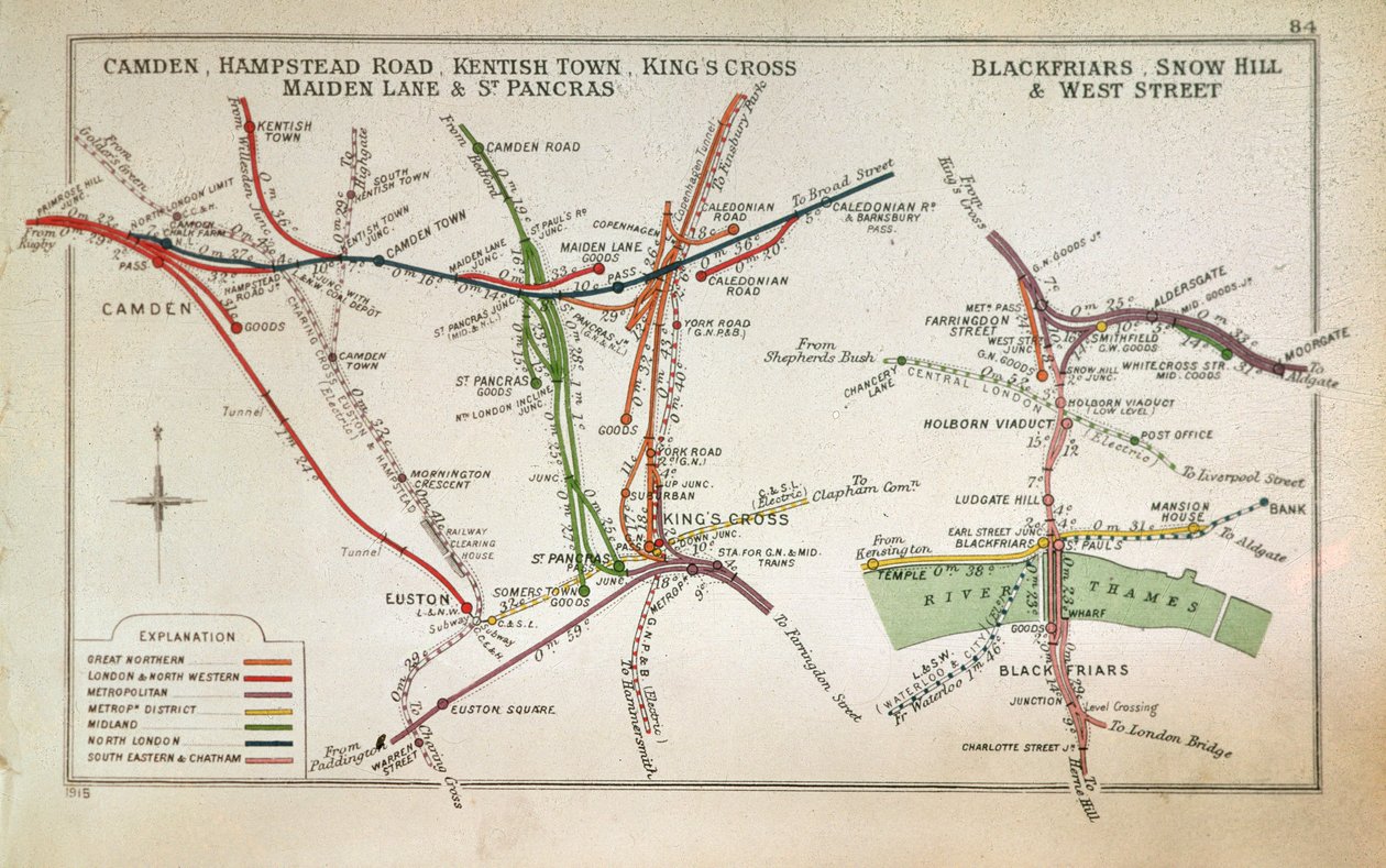 Transportkarte von London, ca. 1915 von English School