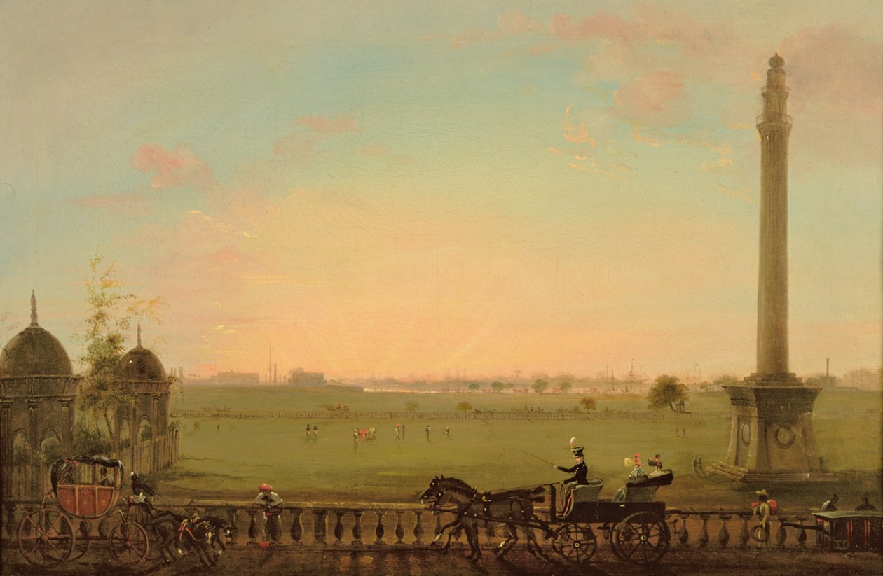 Blick von der Chowringhee Road, Kalkutta, in Richtung des Hoogly-Flusses, ca. 1840 von English School
