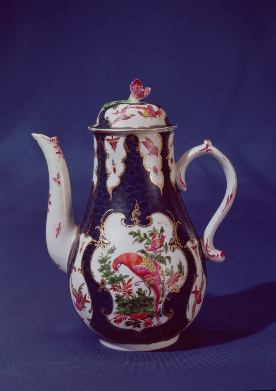 Worcester Kaffeekanne, dekoriert mit Paradiesvögeln, c.1750 von English School