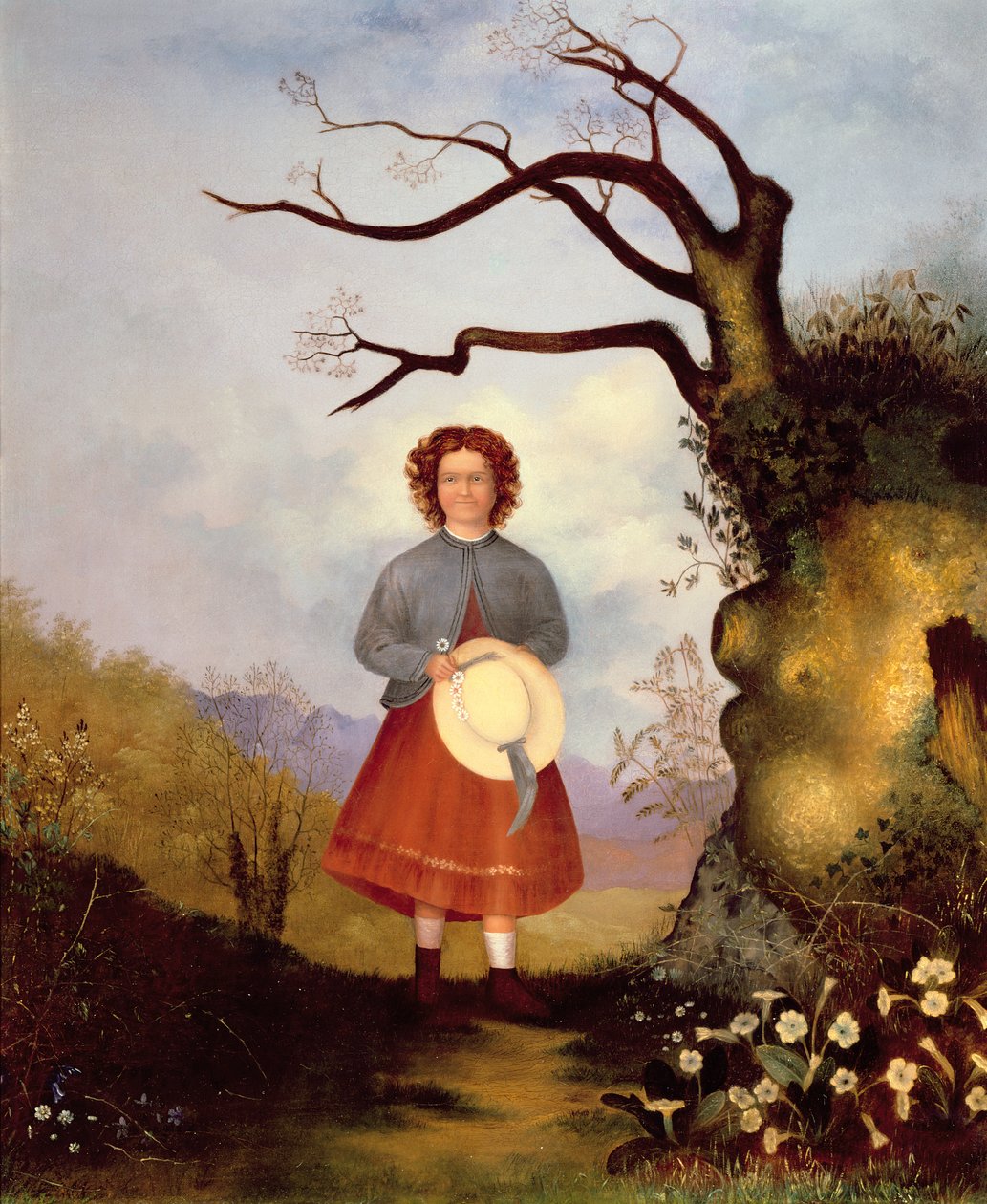 Junges Mädchen in einer Landschaft mit Primeln, ca. 1850 von English School