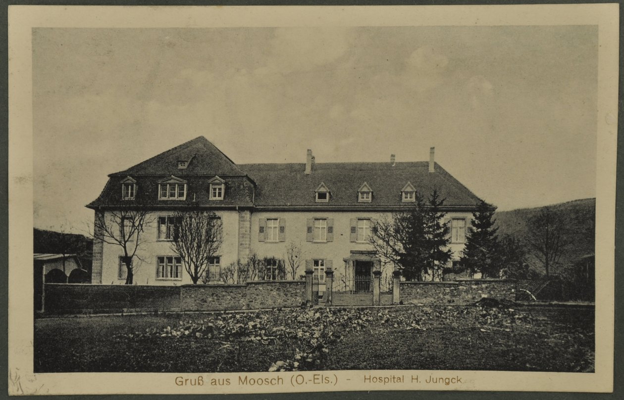 Gruß aus Moosch (O.-Els) - Hospital H. Jungck, Postkarte aus den Vogesen, 1915 von English Photographer