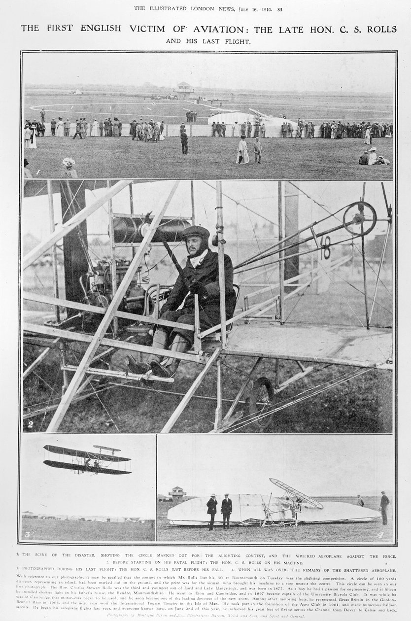 Das erste englische Opfer der Luftfahrt: der verstorbene Hon. C.S. Rolls und sein letzter Flug, aus The Illustrated London News, 16. Juli 1910 von English Photographer