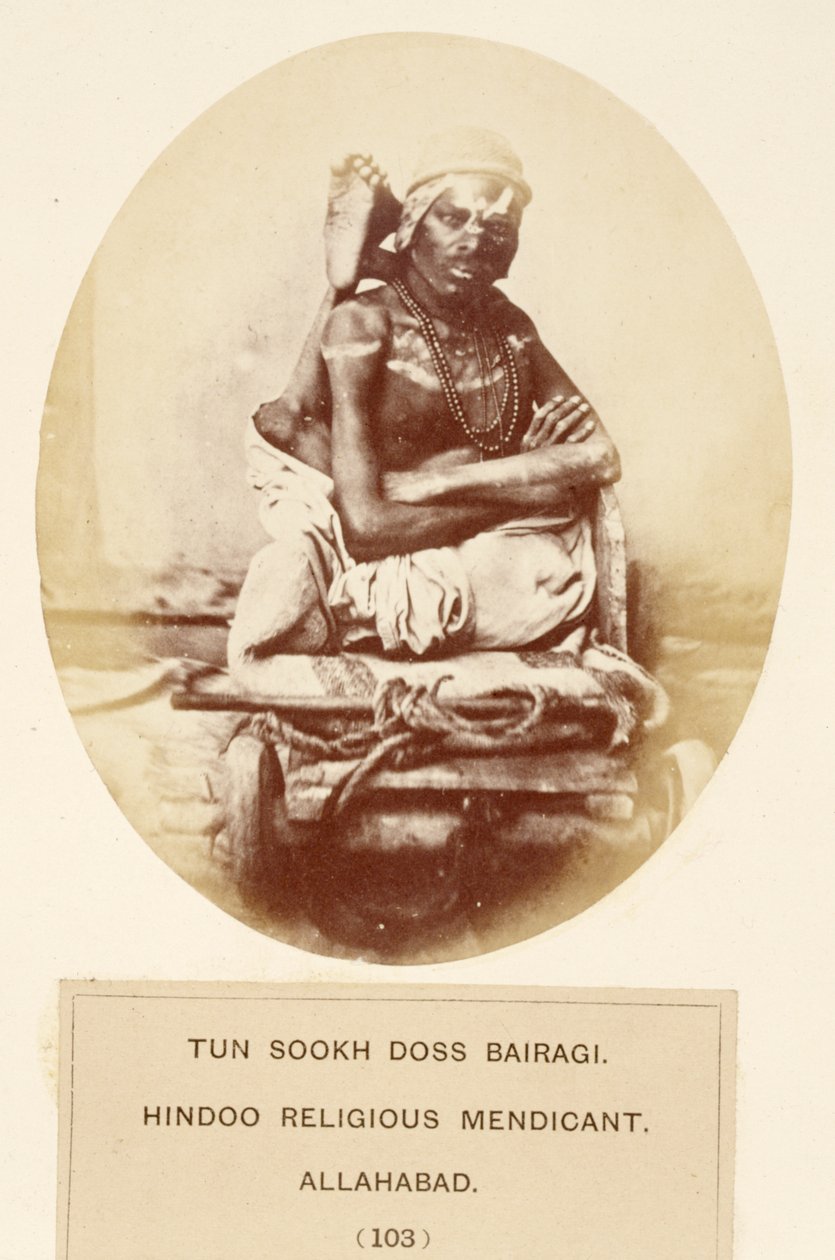Tun Sookh Doss Bairago, Hindu Religiöser Bettler, Allahabad, aus Die Völker Indiens, von J. Forbes Watson, veröffentlicht 1868 von English Photographer