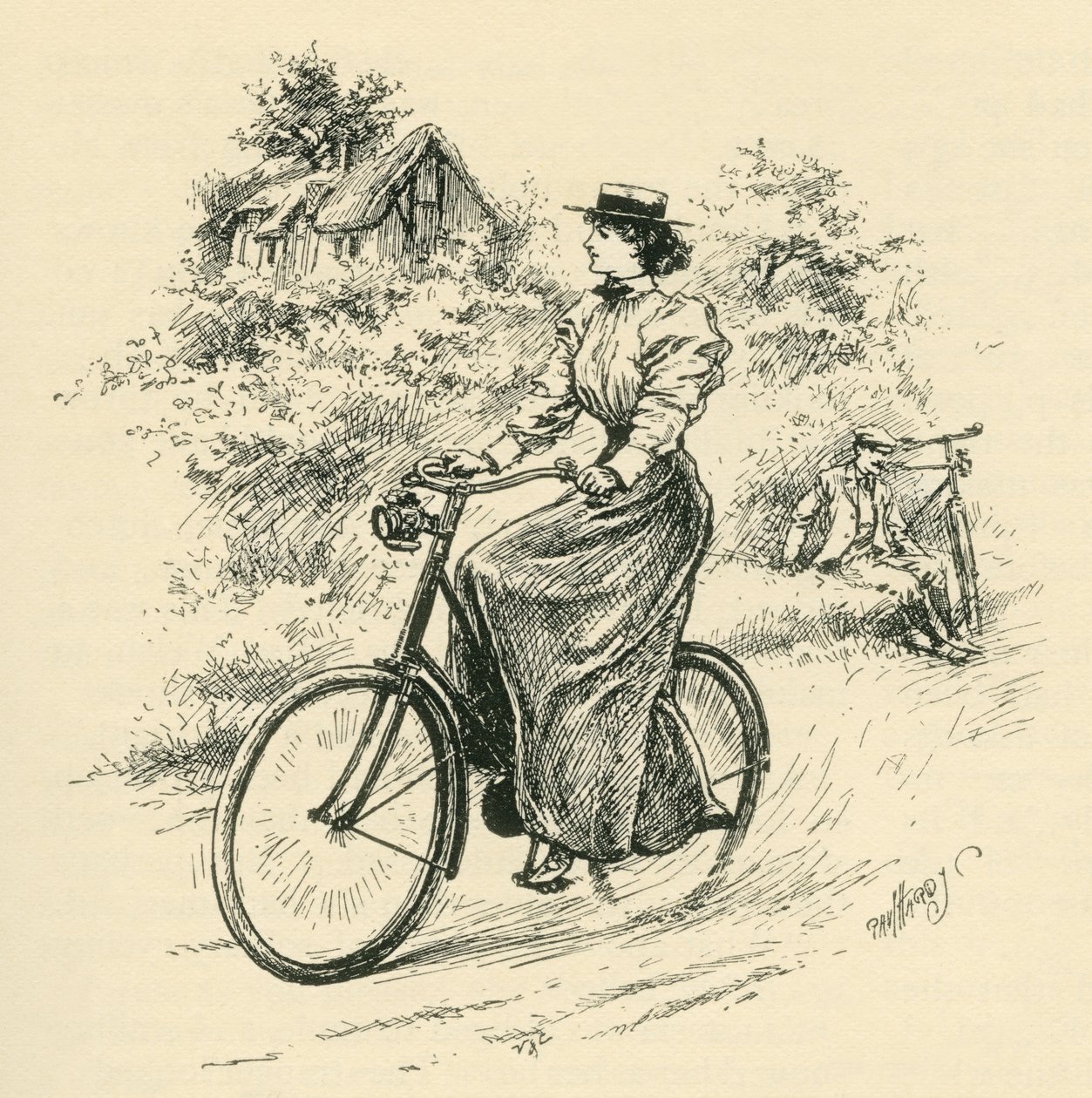 Eine Radfahrerin aus dem 19. Jahrhundert. Aus The Strand Magazine, veröffentlicht 1897. von English School