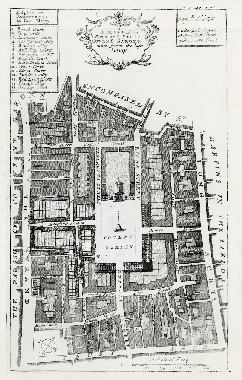 Eine Karte der Pfarrei St. Pauls Covent Garden aus der letzten Vermessung von English School