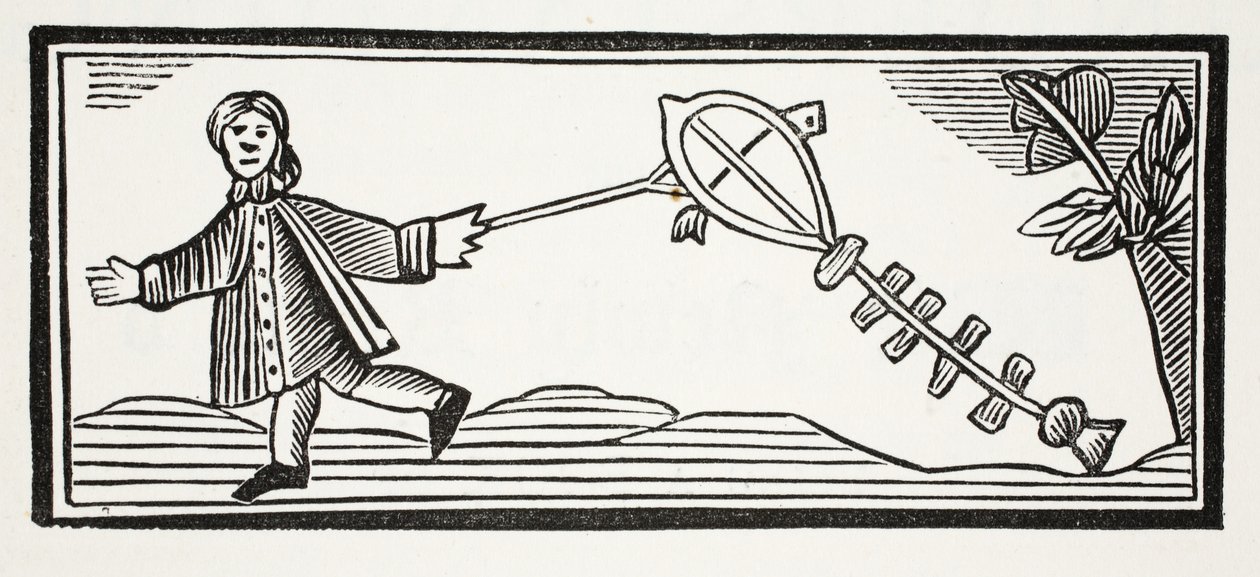 Ein Papierdrachen, der die luftige Höhe erklimmt, Illustration aus Chap-books des achtzehnten Jahrhunderts von John Ashton, veröffentlicht 1882 von English School