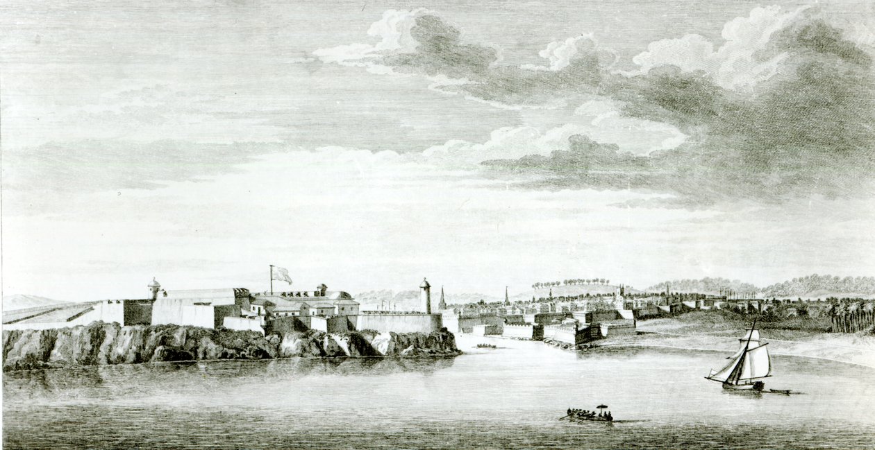 Ein Ausblick auf das Moro-Schloss und die Stadt Havanna vom Meer aus, graviert von Pierre Charles Canot nach einer Zeichnung eines Offiziers der britischen Marine, 1818 von English School