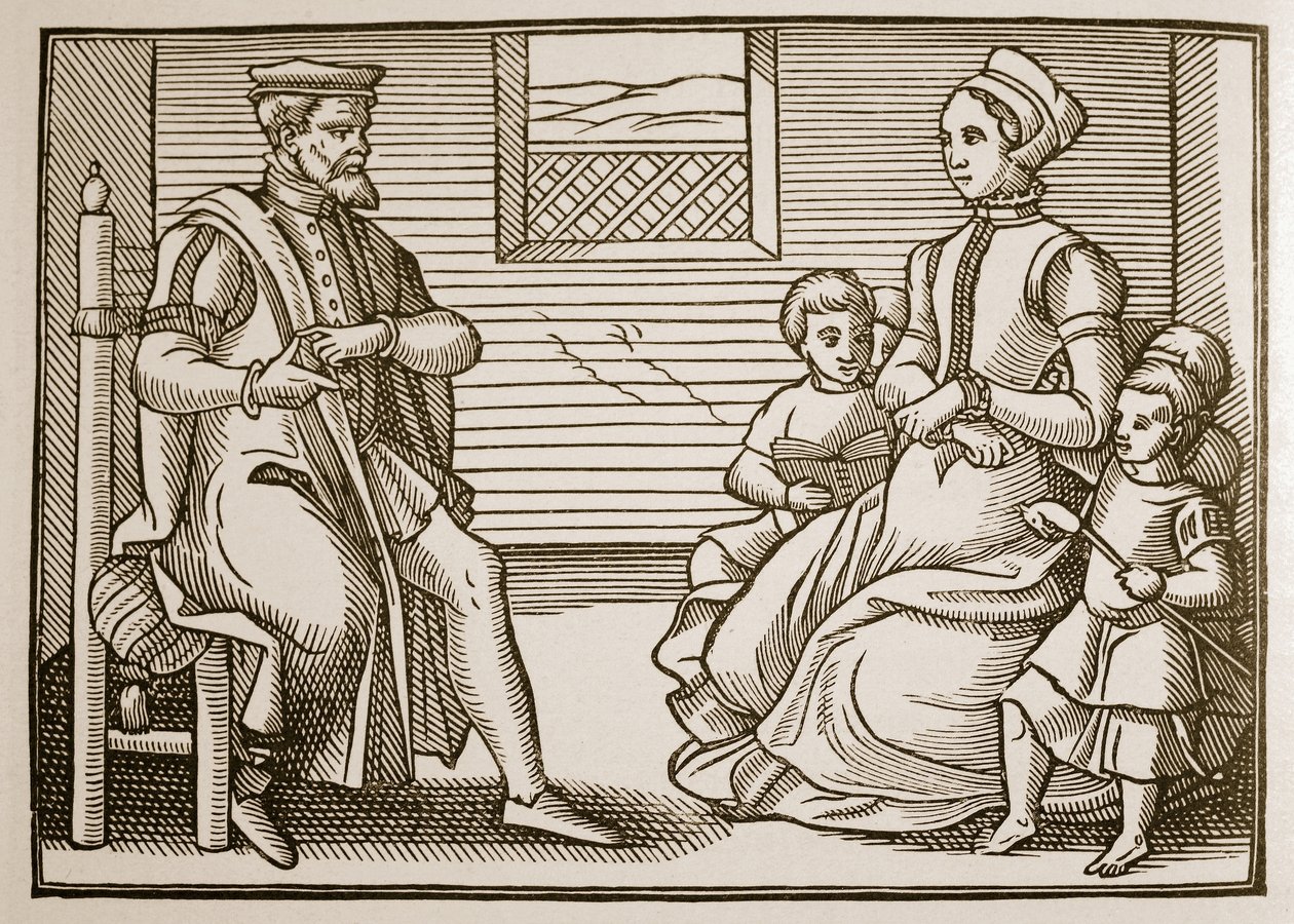 Eine puritanische Familie, aus Tenor of the Whole Psalms in Four Parts, 1563 (Sepia-Foto) von English School