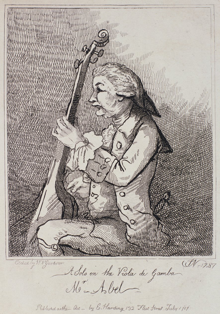 Ein Solo auf der Viola da Gamba, Carl Friedrich Abel (1723-87) graviert von William Nelson Gardiner (1766-1814) 1787 von English School
