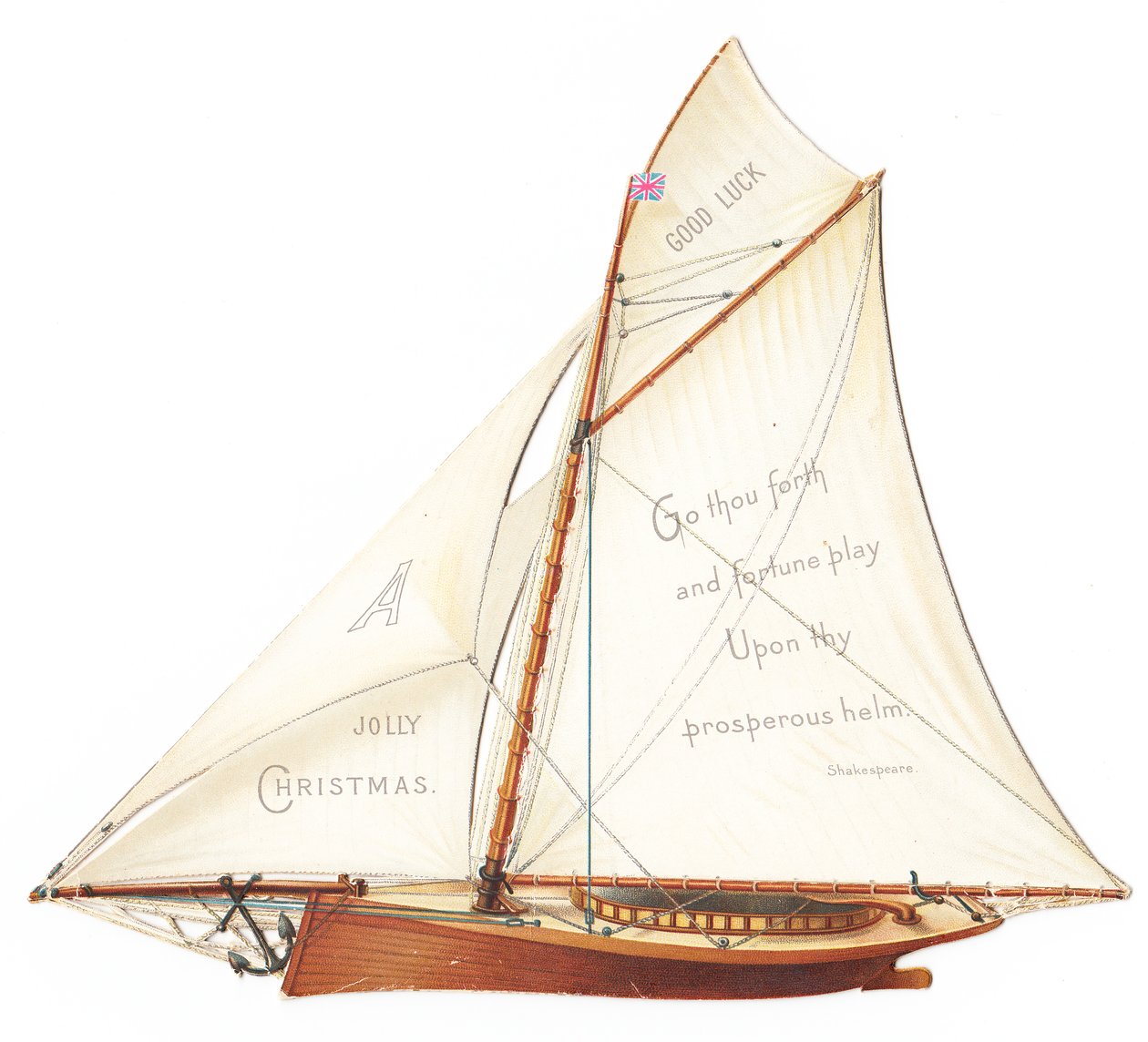 Viktorianische dreidimensionale Weihnachtskarte eines Segelbootes, ca. 1880 von English School