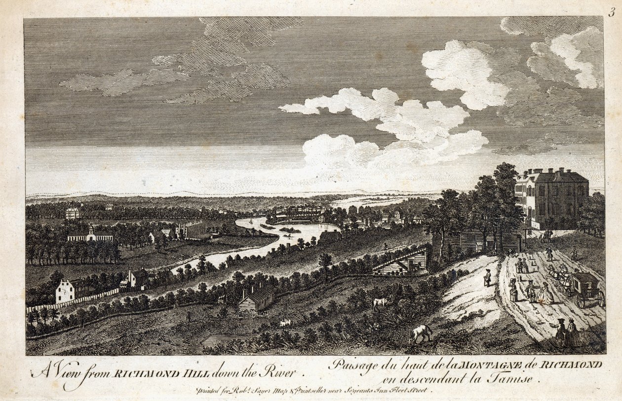 Ein Blick vom Richmond Hill den Fluss hinunter, gedruckt für Robert Sayer, Karten- und Druckverkäufer, Fleet Street von English School