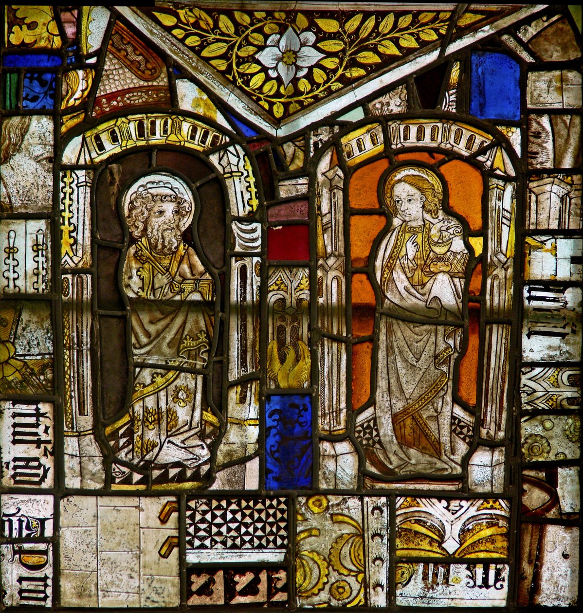 Heiliger Petrus und Heiliger Johannes; darüber das Gromwellkraut von English School