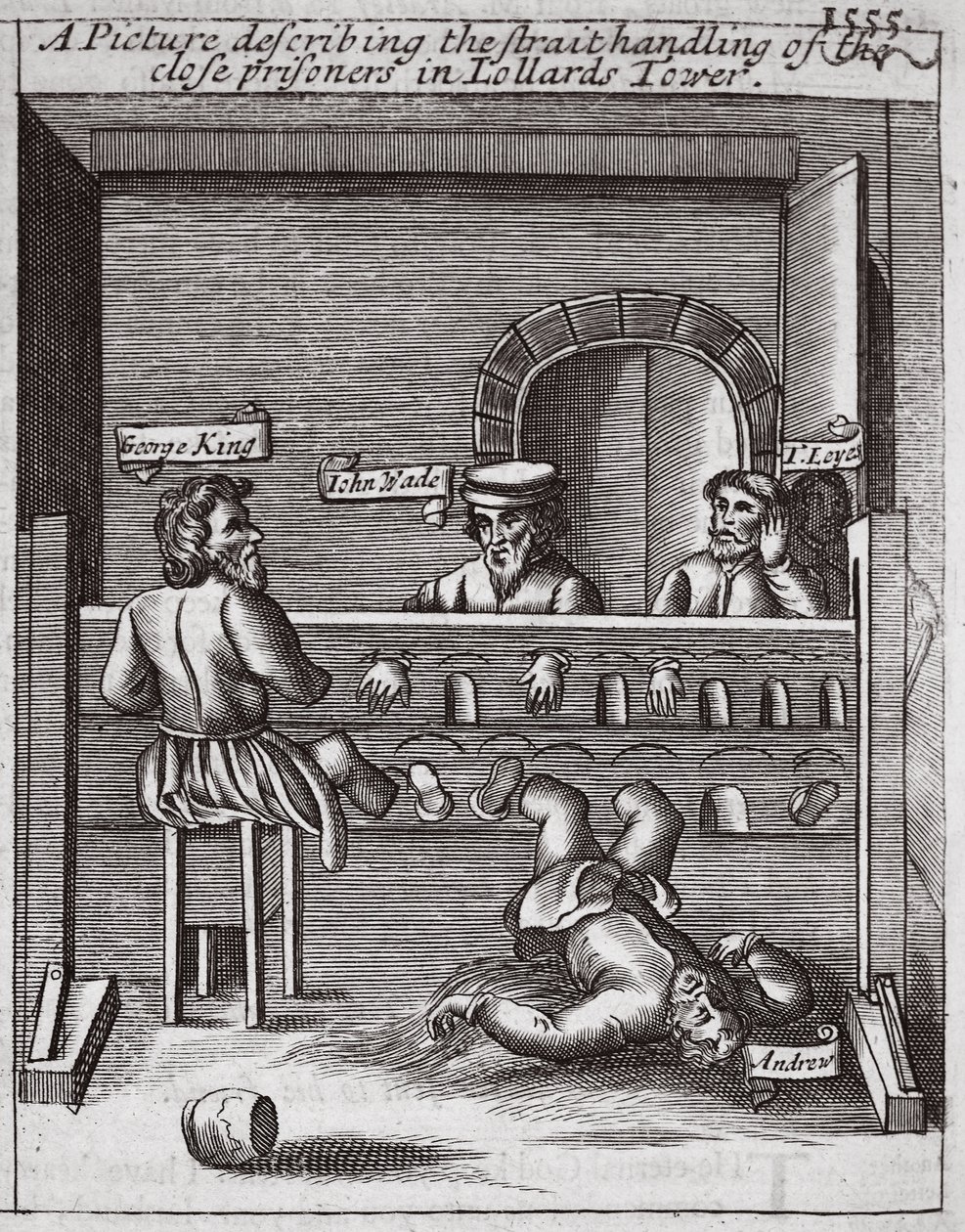 Ein Bild, das die strenge Behandlung der engen Gefangenen im Lollards Tower beschreibt von English School