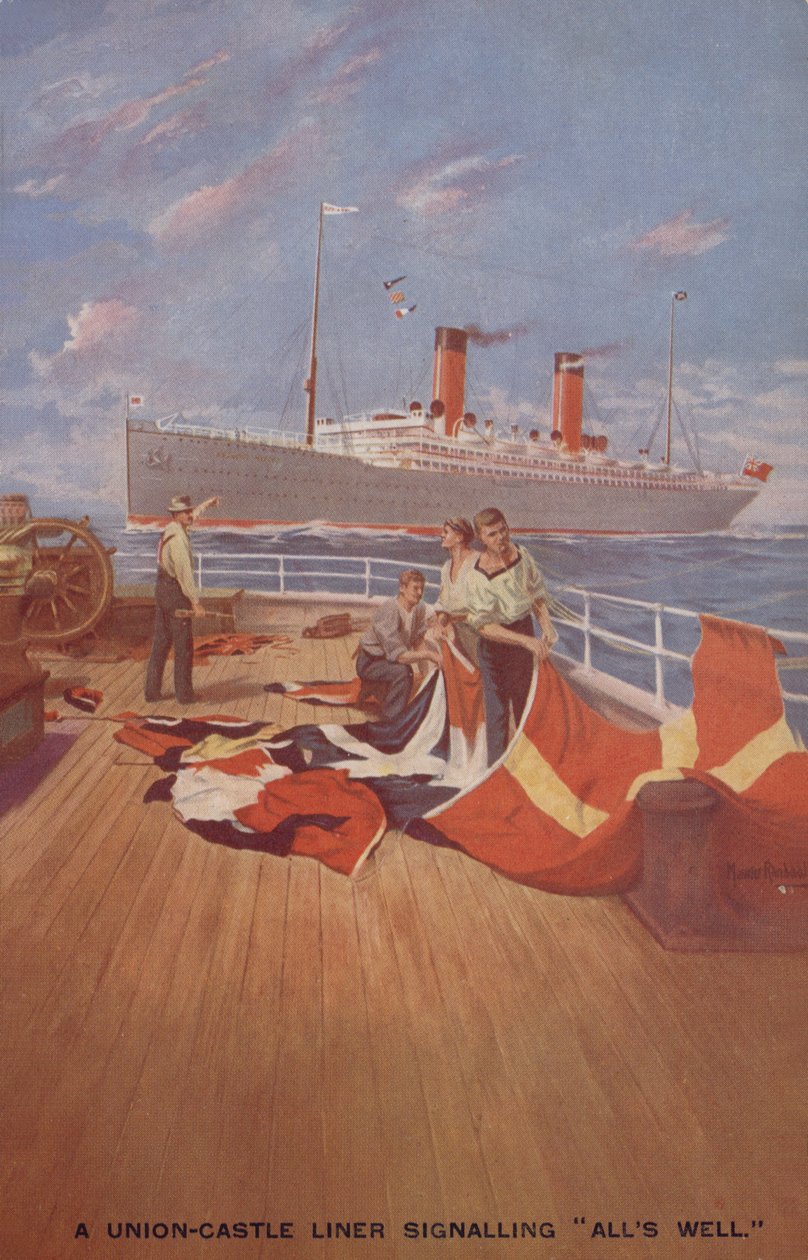 Ein Union-Castle-Liner signalisiert 