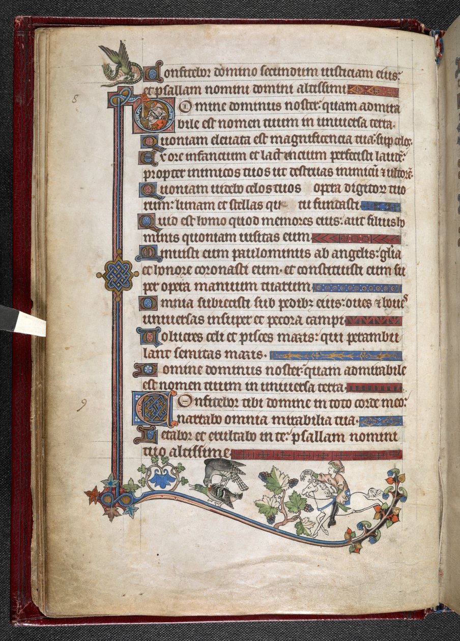 Junge auf Pony mit Falke, der eine Ente jagt, ca. 1284-1316 von English School