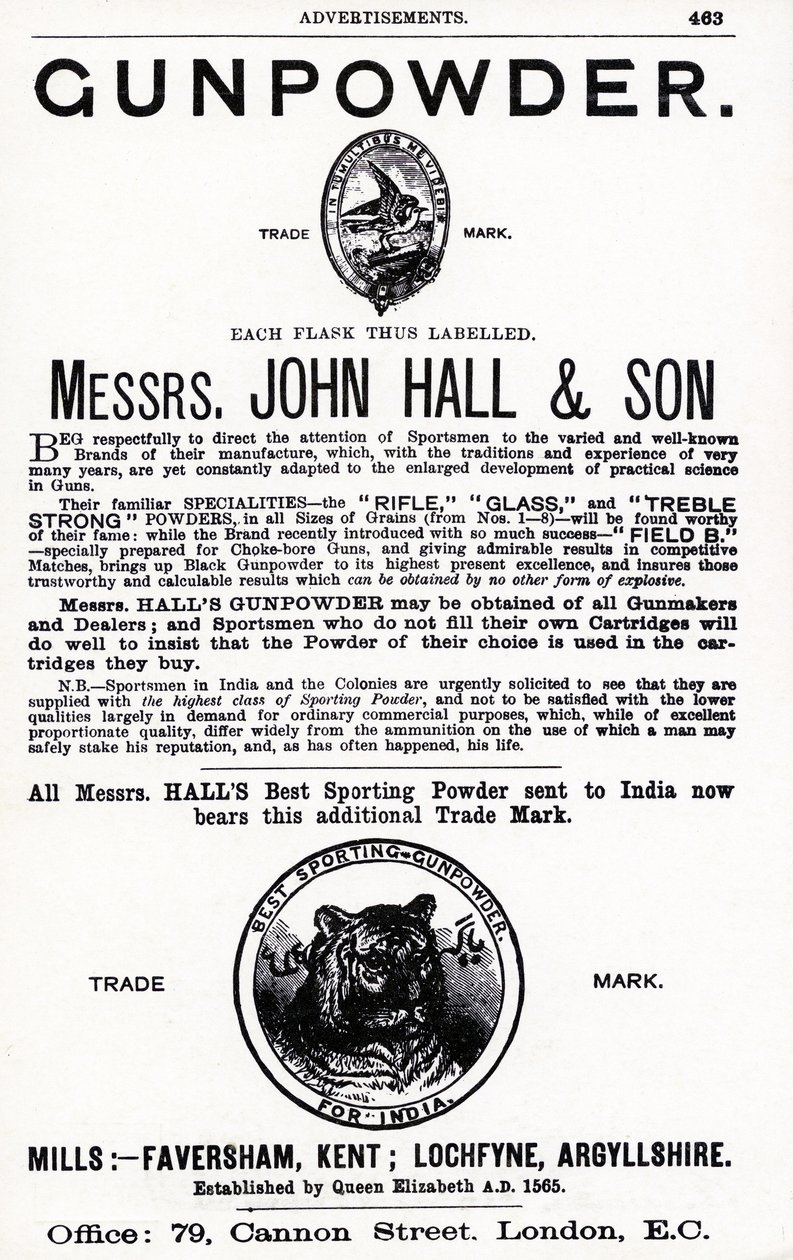 Werbung für Schießpulver von Messrs. John Hall & Son (Lithografie) von English School