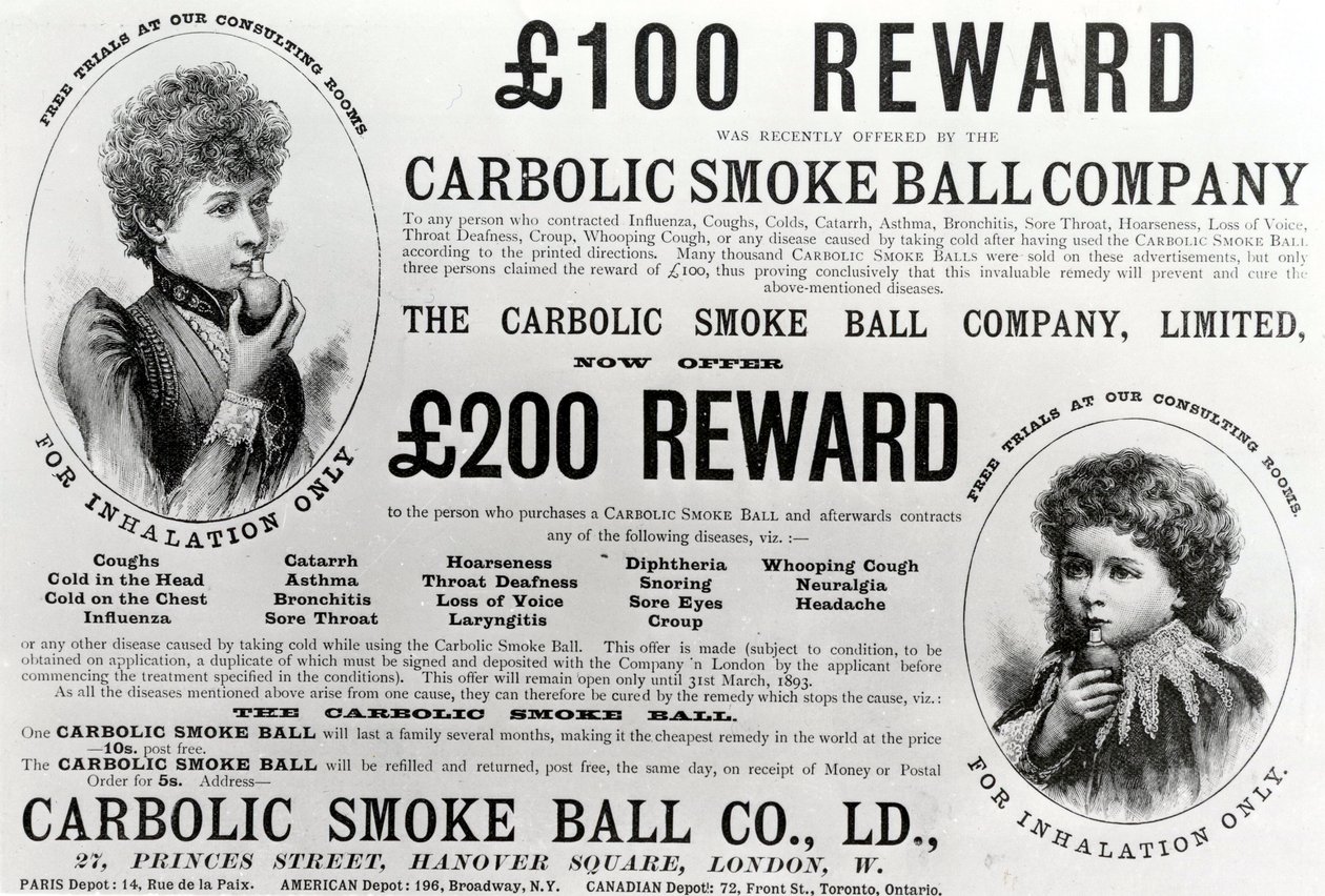 Werbung für die Carbolic Smoke Ball Company, 1893 von English School