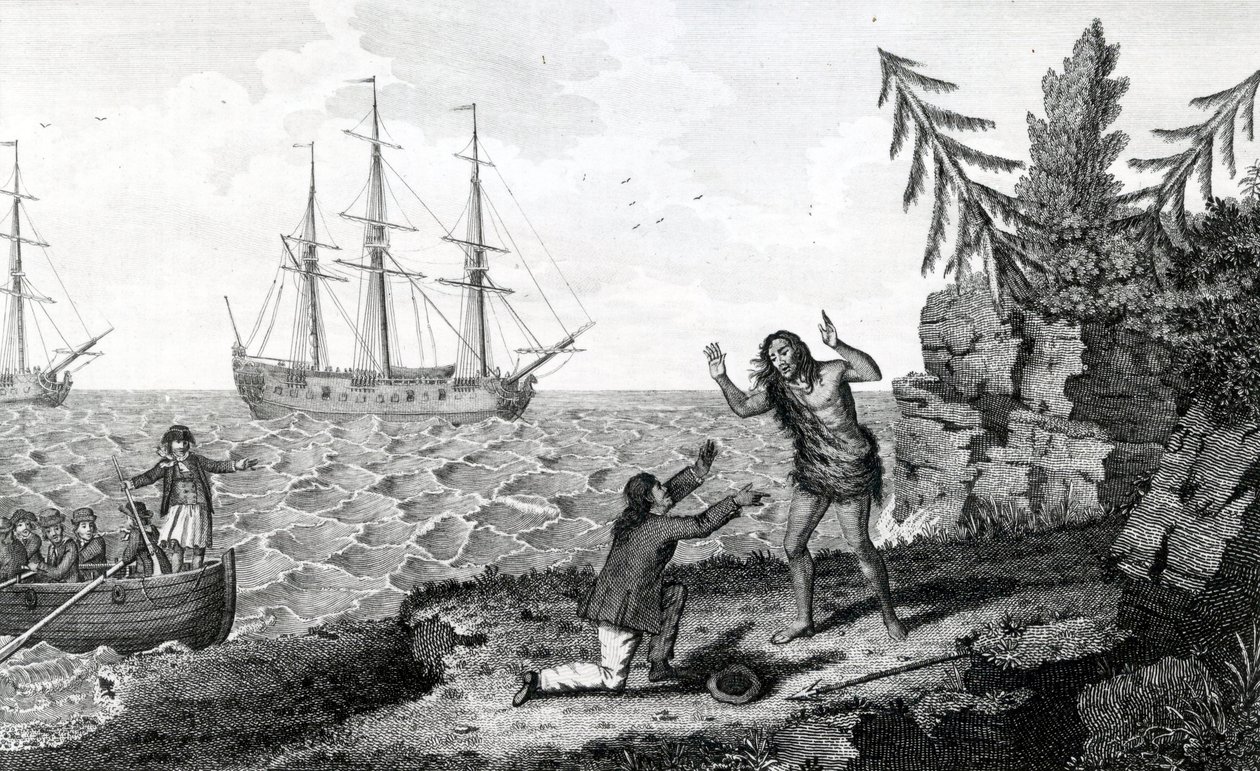 Ergreifendes Treffen von zwei Mokito-Männern, Illustration aus Moores Reisen und Reisen, 1778 von English School