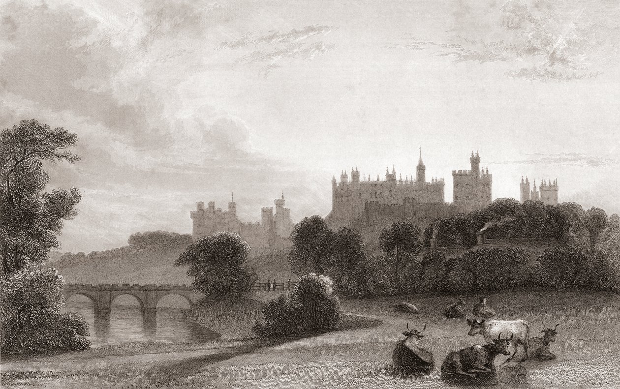Alnwick Castle, Alnwick, Northumberland, England, im frühen 19. Jahrhundert. Verwendet als Drehort in den Harry-Potter-Filmen. Aus Churton
