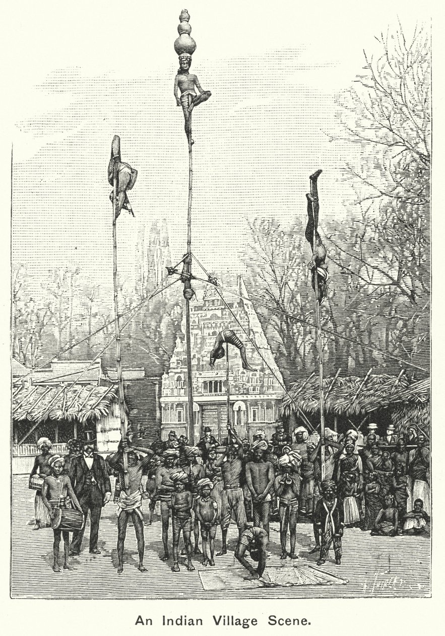 Eine indische Dorfszene (Gravur) von English School