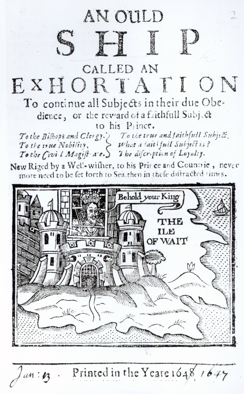 Ein altes Schiff namens eine Ermahnung, Karl I. im Carisbrooke Castle auf der Isle of Wight inhaftiert, ca. 1647 von English School