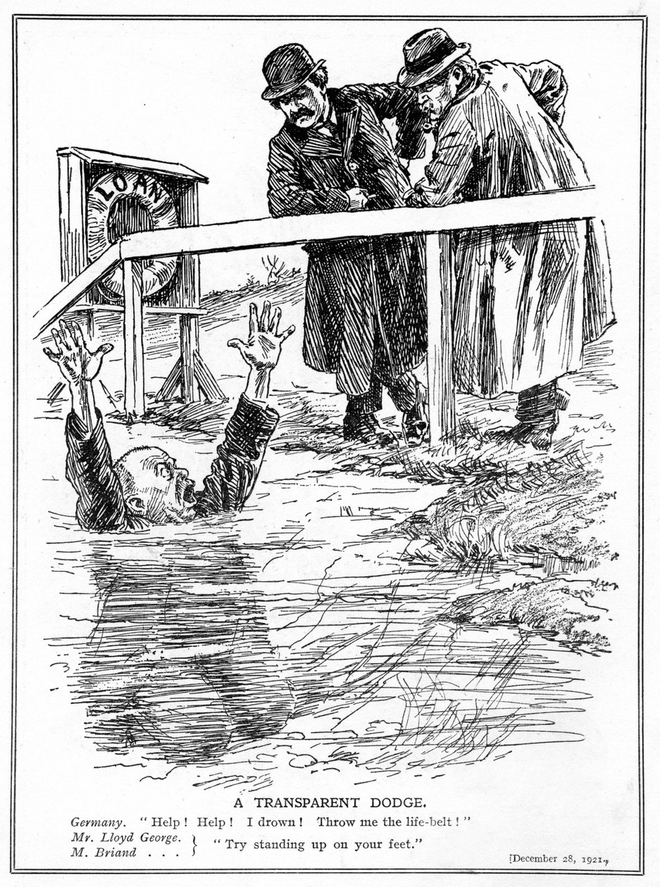 Aristide Briand und Lloyd George verspotten das ertrinkende Deutschland, Dezember 1921 von English School