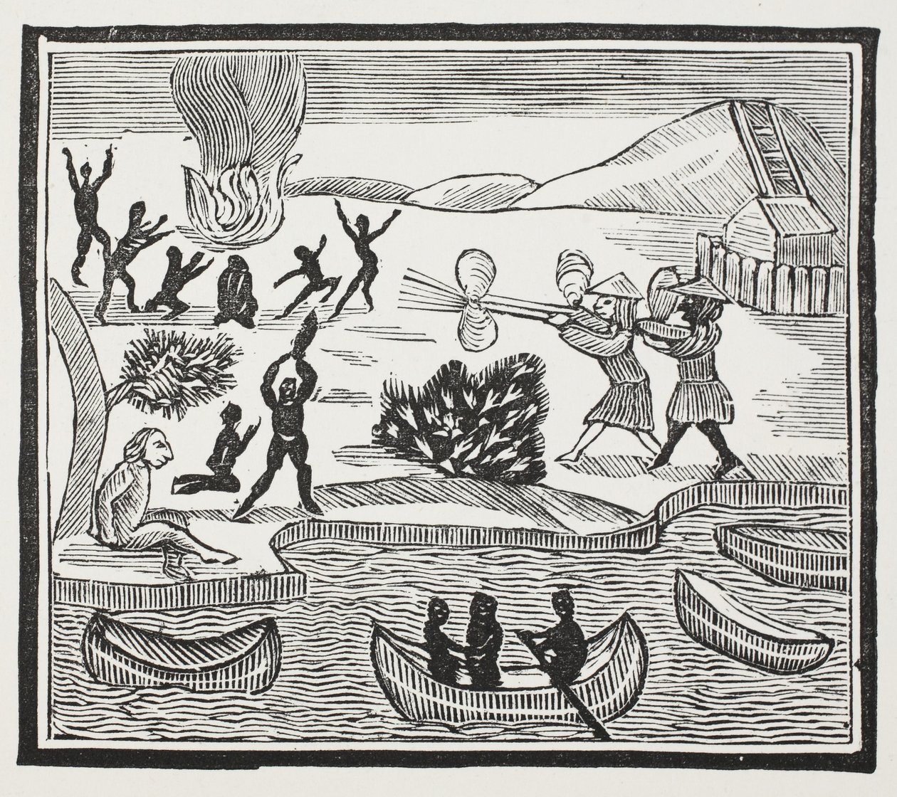 Ankunft von Wilden mit christlichem Gefangenen, Illustration aus Chap-books des achtzehnten Jahrhunderts von John Ashton, veröffentlicht 1882 von English School
