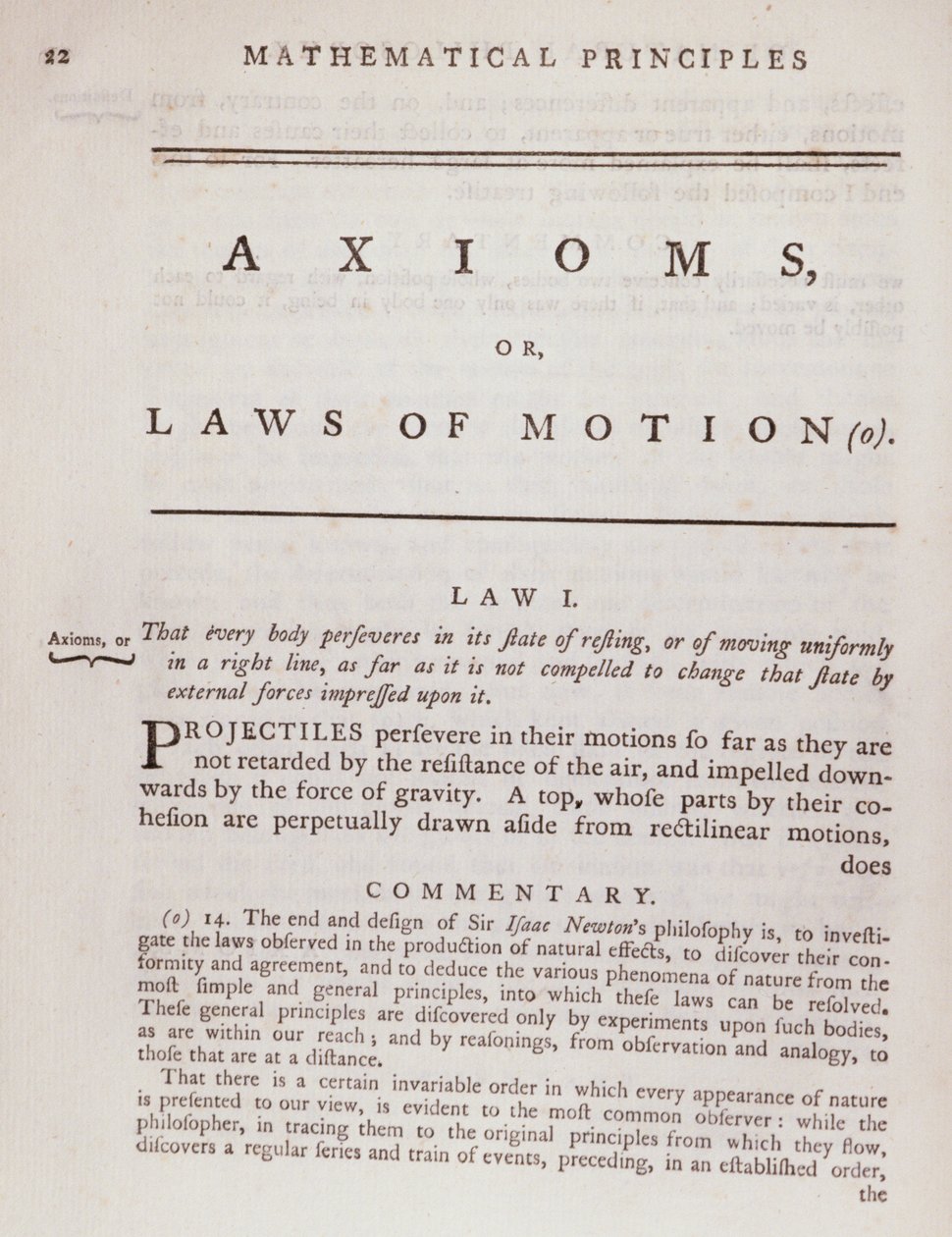 Axiome oder Bewegungsgesetze aus Band I der Mathematischen Prinzipien der Naturphilosophie von Sir Isaac Newton, 1777 von English School