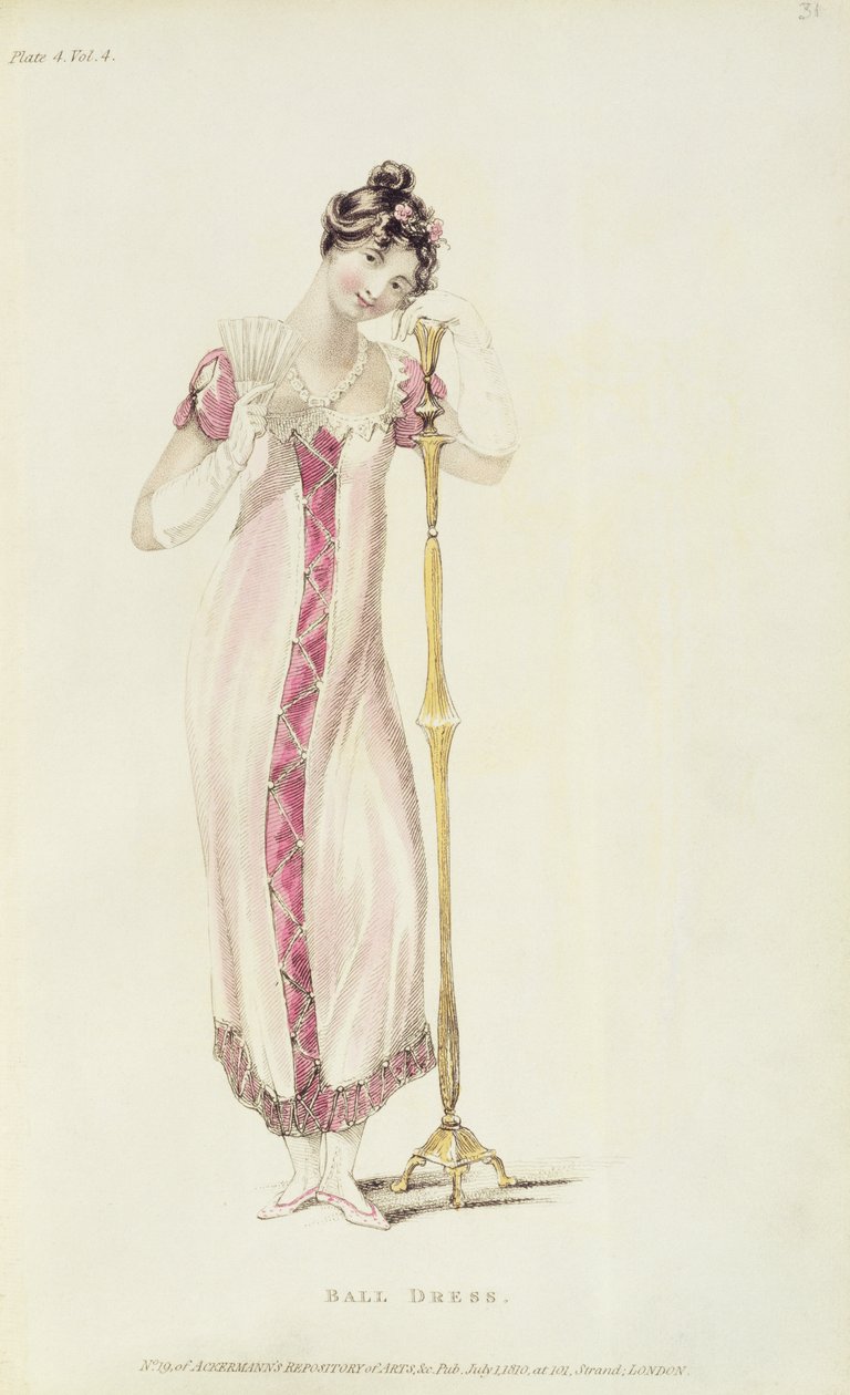 Ballkleid, Modeplatte aus Ackermanns Repository of Arts von English School