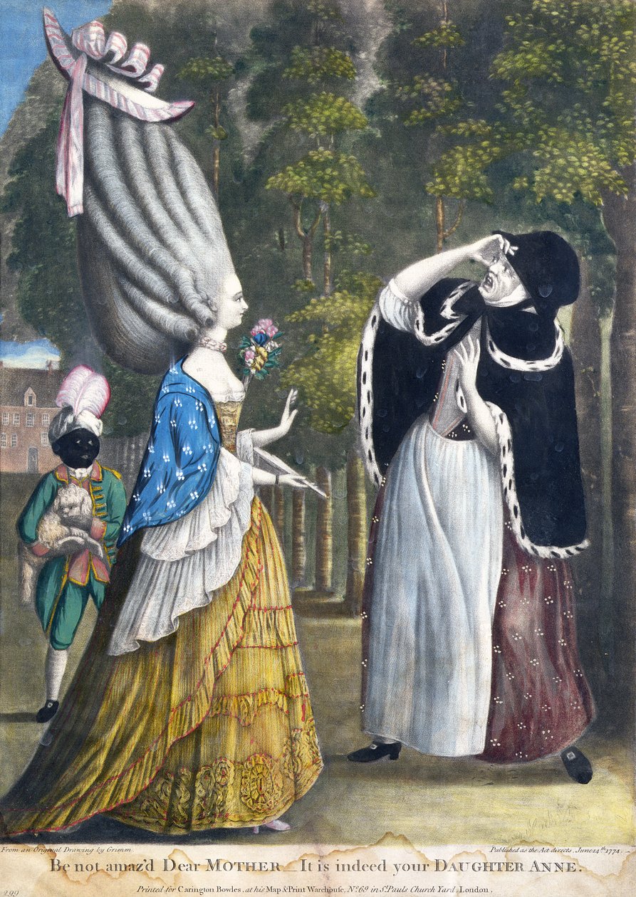 Be not amazd Dear Mother - It is indeed your Daughter Anne, nach einer Originalzeichnung von Grimm, gedruckt für Carington Bowles, London, veröffentlicht 1774 von English School