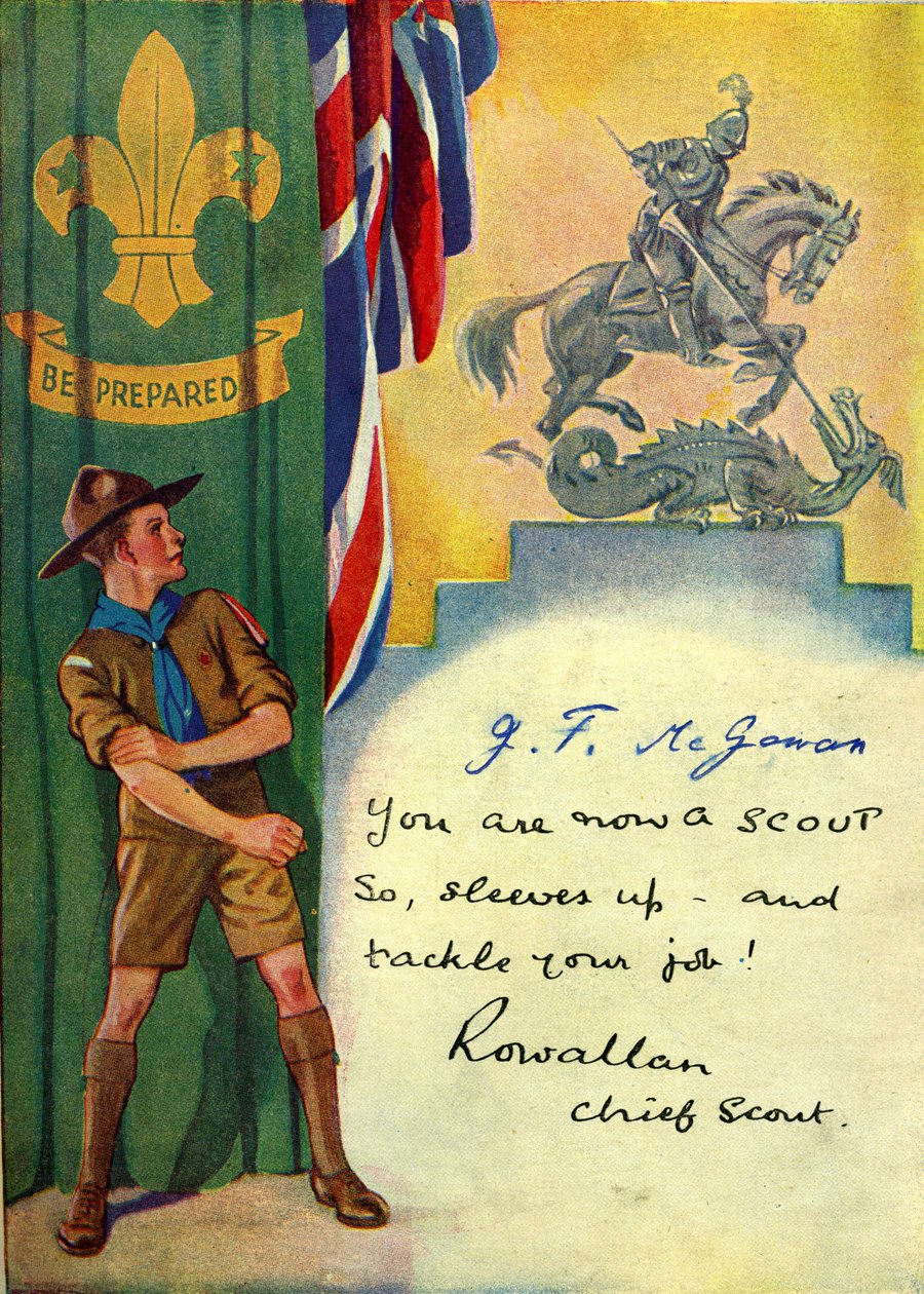 Sei vorbereitet, Pfadfinder-Einschreibungskarte, 1947 von English School