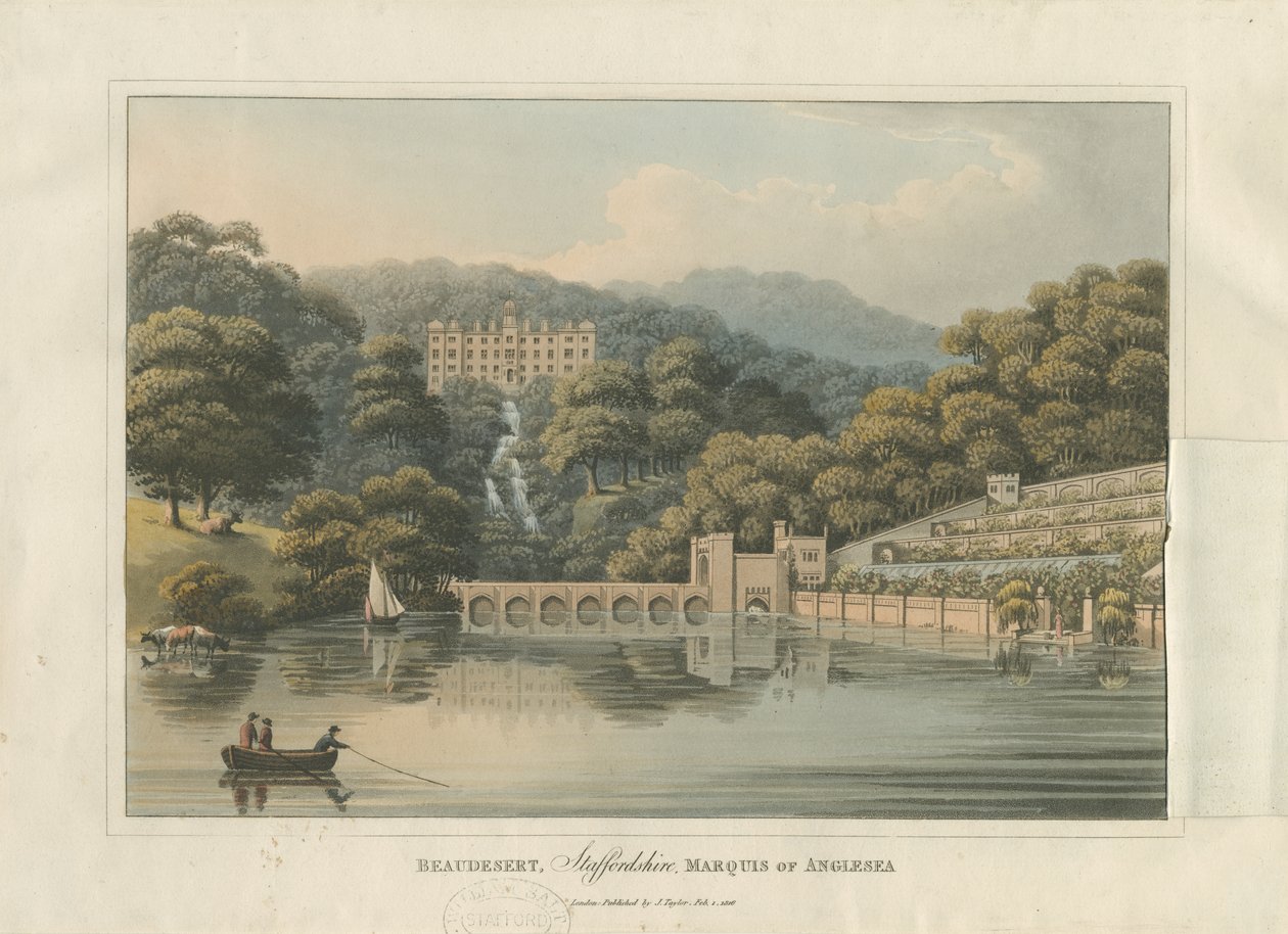 Beaudesert Halle und Park: Farbige Aquatinta, 1816 von English School