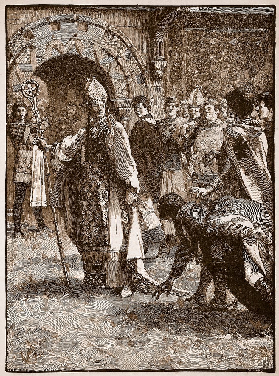 Becket vor seinen Feinden im Ratssaal von Northampton, Illustration aus Cassells Illustrierter Geschichte Englands von English School