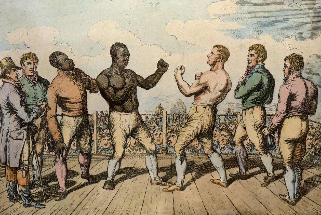 Boxkampf zwischen Cribb (1781-1848) und Molineaux (gest. 1818) in Thistleton Gap, Rutland, 1811 von English School