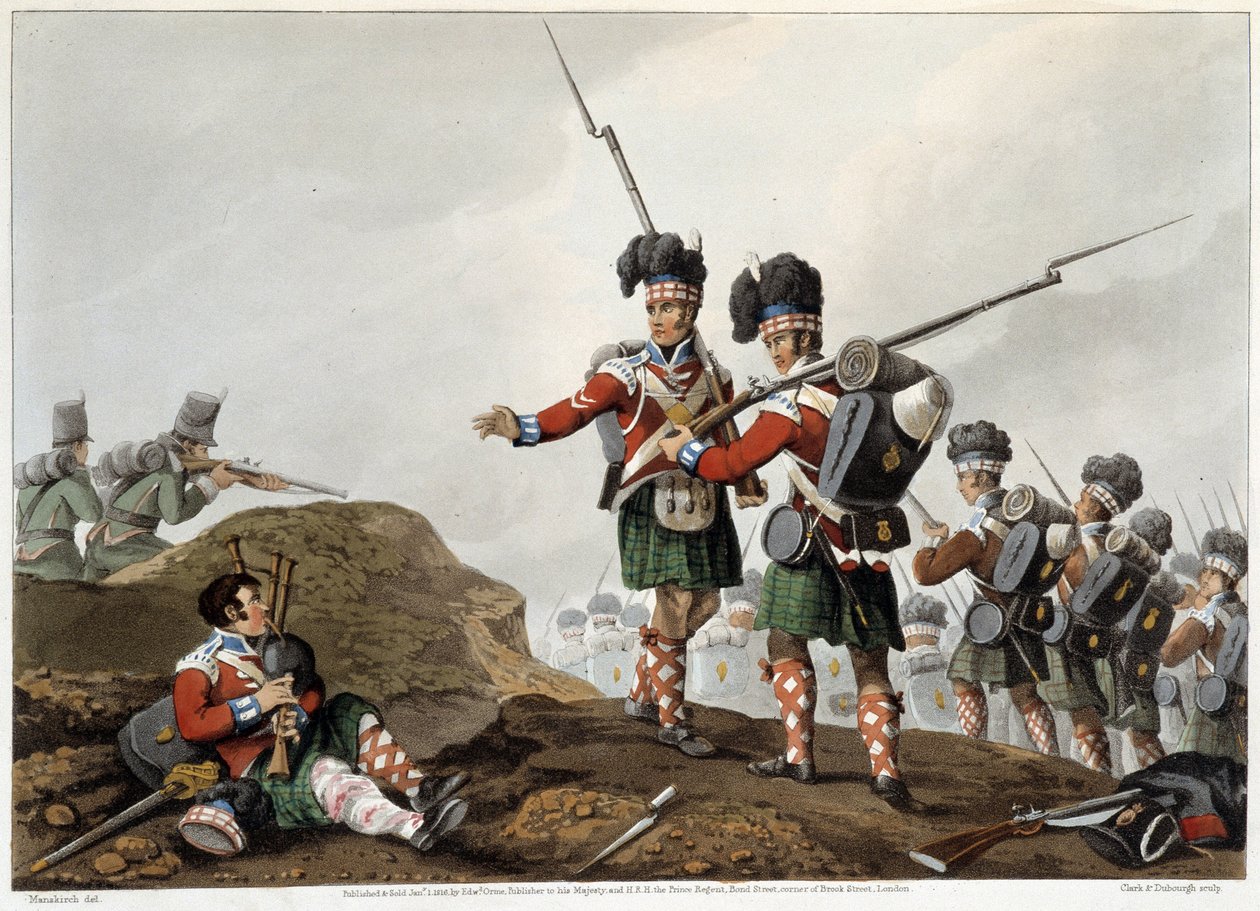 Tapferkeit in „Historical, military and naval anecdotes and incidents that arrived at the arms of Great Britain and their allies, ending in Waterloo“ von Edward Orme. Ill. von Fry, Sutherland, Clark, Dubourg, W.Heart, JA, Atkinson... London, 1819 von English School