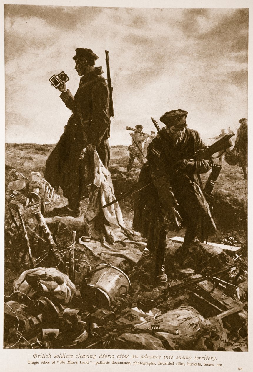 Britische Soldaten räumen Trümmer nach einem Vorstoß in feindliches Gebiet, 1914-19 von English School