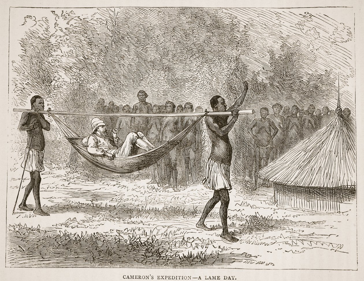 Camerons Expedition - ein lahmer Tag, Illustration aus der Bildausgabe des Lebens und der Entdeckungen von David Livingstone von J. Ewing Richie, veröffentlicht von A. Fullarton & Co., 1876 von English School