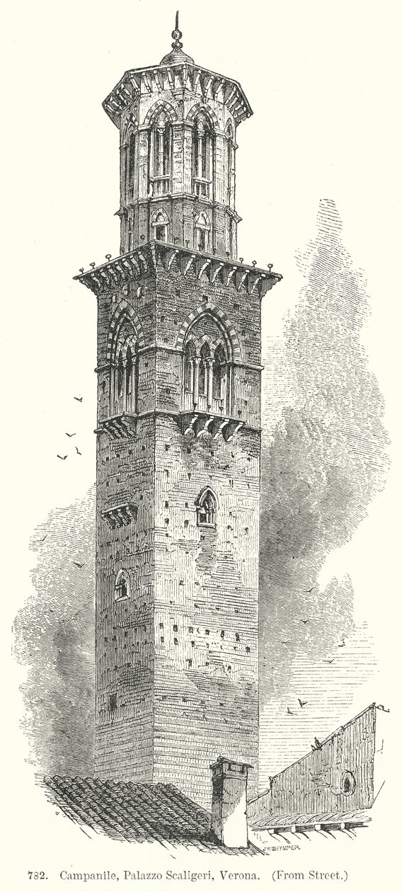 Campanile, Palazzo Scaligeri, Verona (Gravur) von English School