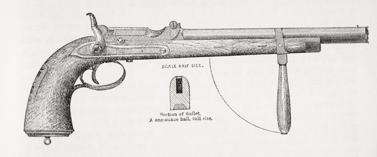 Karabinerpistole und Projektil von Captain Burton, aus Das Leben von Captain Sir Richard Burton, Band II von Isabel Burton (1831-96) veröffentlicht 1893 von English School