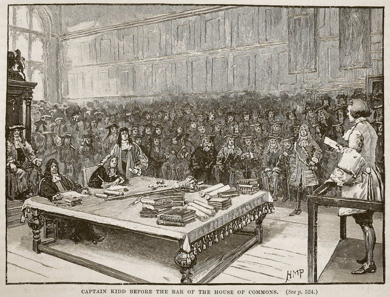 Captain Kidd vor dem Ausschuss des House of Commons, Illustration aus Cassells Illustrierter Geschichte Englands von English School