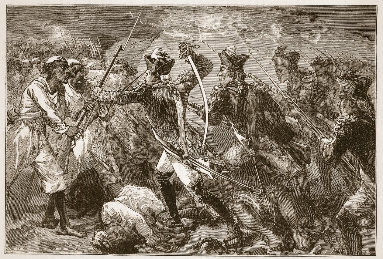 Captain Yorke führt den verzweifelten Angriff bei Masulipatam, Illustration aus Cassells Illustrierter Geschichte Indiens von James Grant, veröffentlicht 1879 von English School