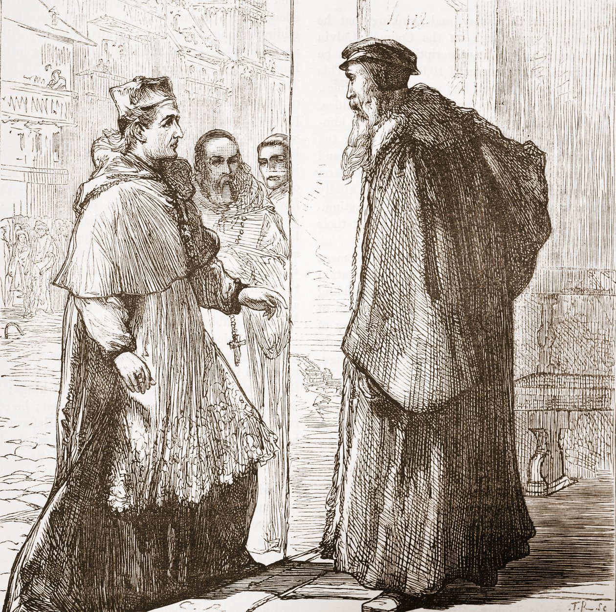 Kardinal Sadoleto besucht Calvin, Illustration aus Die Geschichte des Protestantismus von James Aitken Wylie, veröffentlicht 1878 von English School