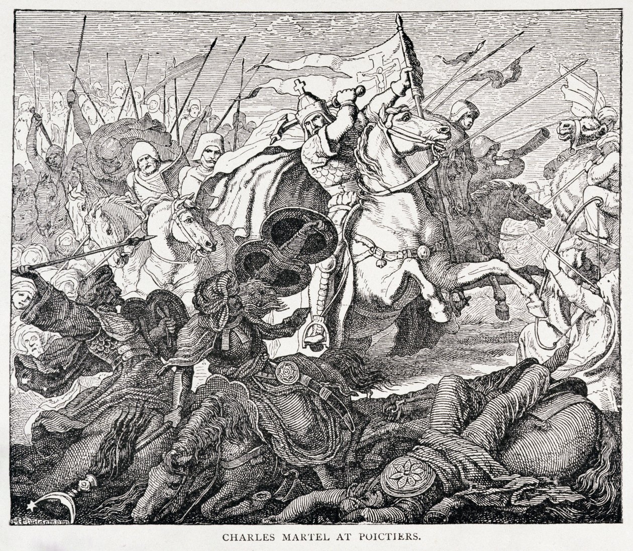 Karl Martell (ca. 688-741) in Poictiers, aus Die Geschichte Frankreichs, von Emile de Bonnechose, veröffentlicht von Ward, Lock und Co, London von English School