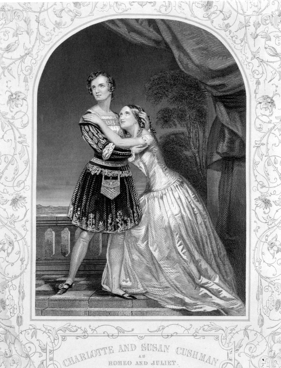 Charlotte und Susan Cushman als Romeo und Julia, Akt III Szene 5 von Romeo und Julia, von einem Daguerreotyp, veröffentlicht von John Tallis & Co. von English School