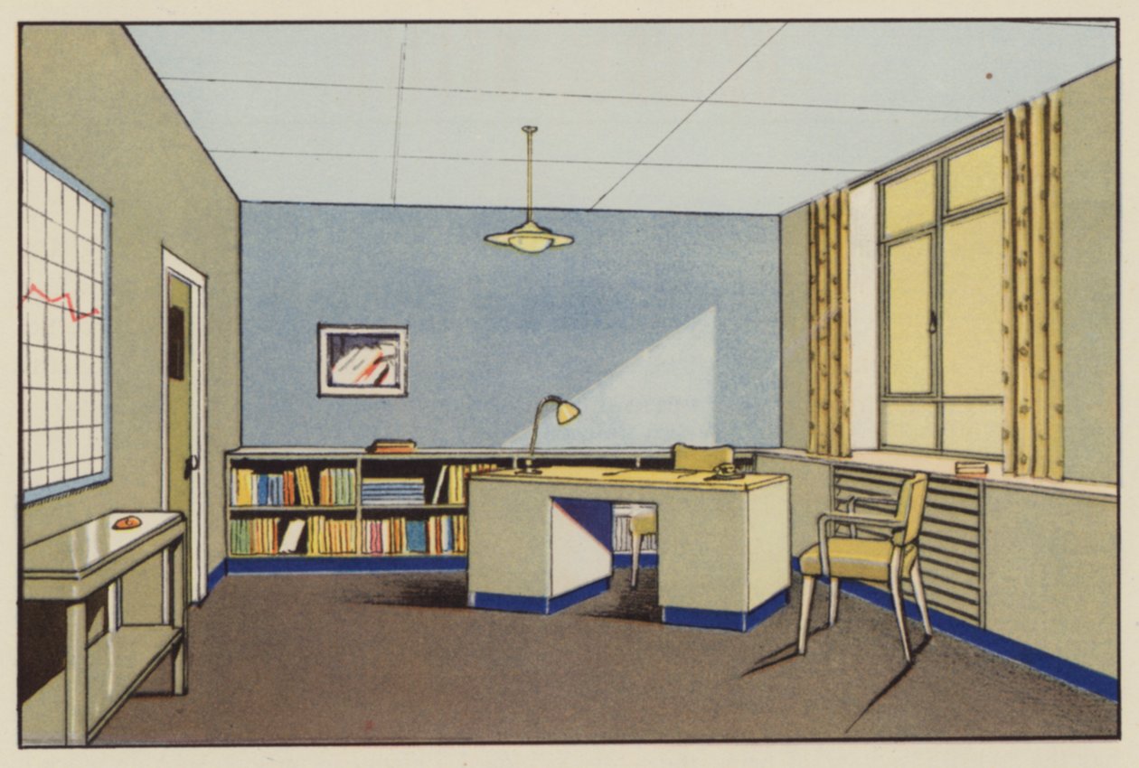 Hauptverkaufsbüro (Farblithografie) von English School