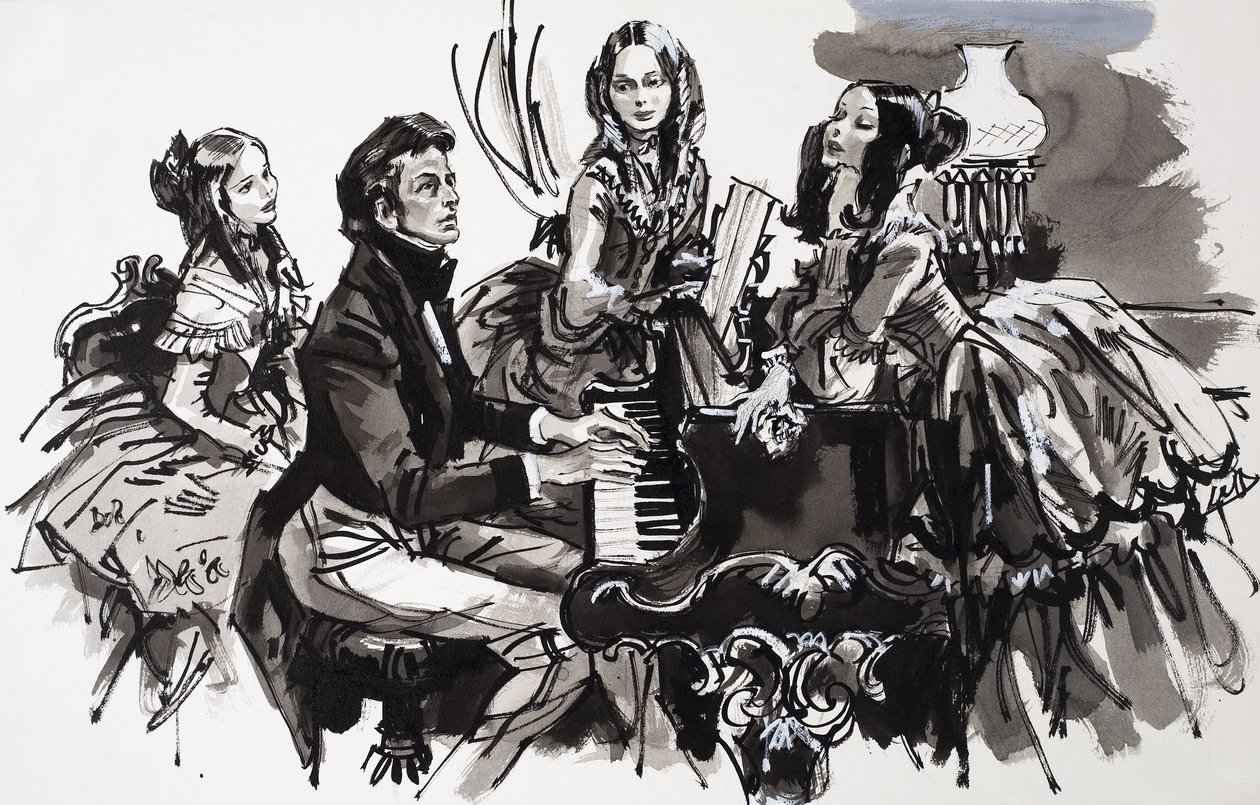 Chopin mit weiblichen Bewunderern von English School